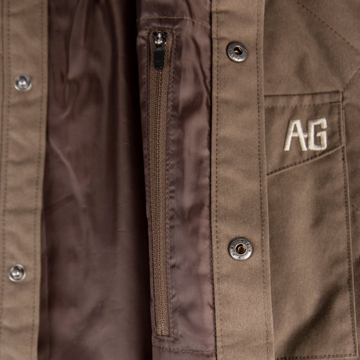 waxed cotton field jacket farm jacket ranch jacket hidden pocket in brown inside pocket