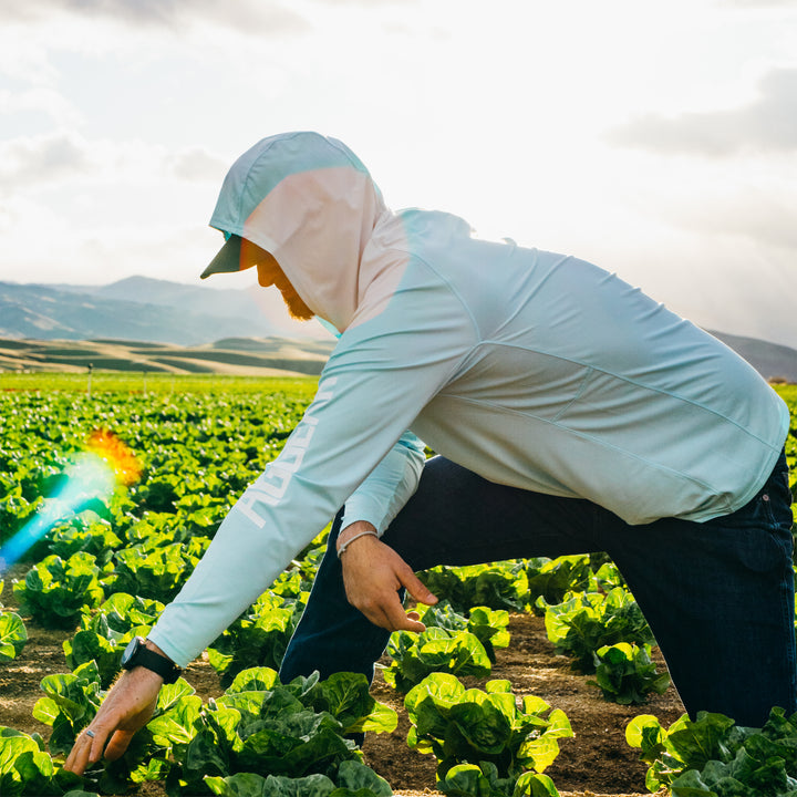 farmpro hoodie farm shirt sun shirt ranch shirt UPF30 blue lettuce field sun protection fieldwork