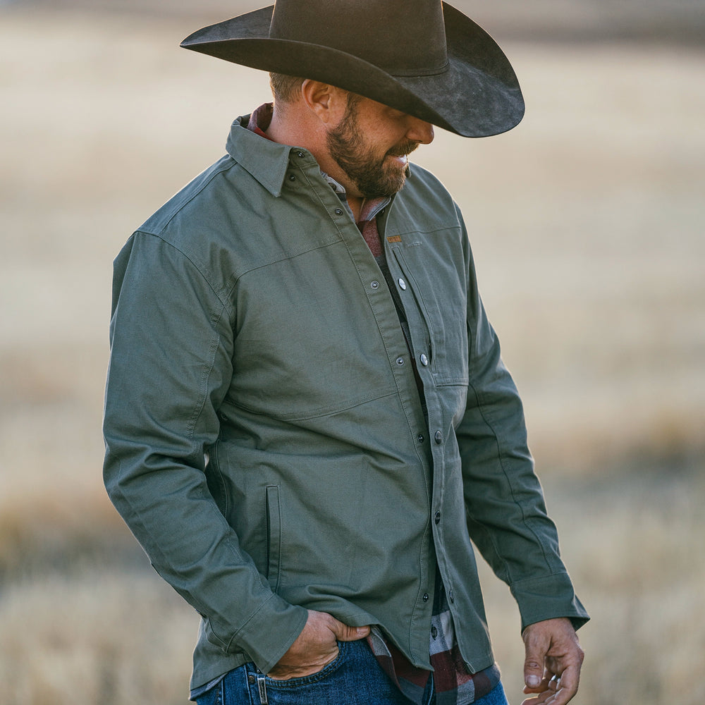 farmhand cotton overshirt shirt jack button farm jacket ranch jacket moss cowboy ranch
