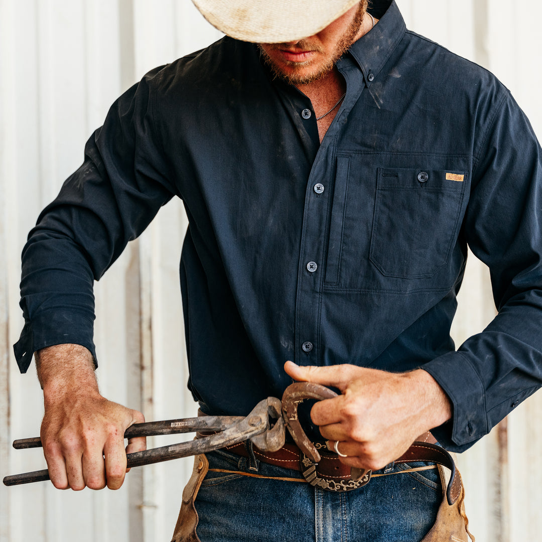 harvester cotton farm shirt ranch shirt work shirt black horse shoe ranch cowboy