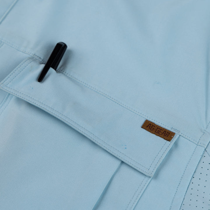 haybaler breathable farm shirt work shirt ranch shirt cape back UPF30 light blue pen holder
