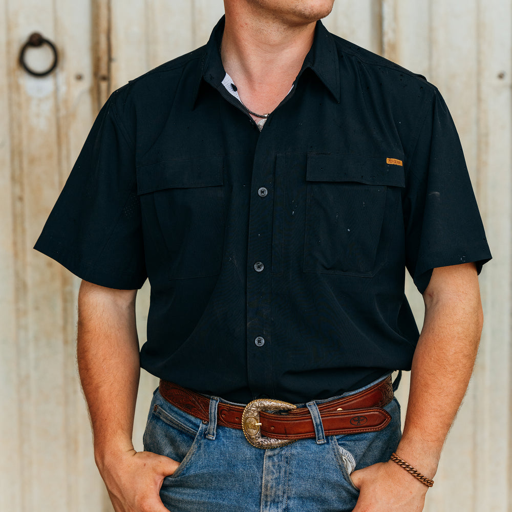 haybaler breathable farm shirt work shirt ranch shirt cape back UPF30 black cowboy