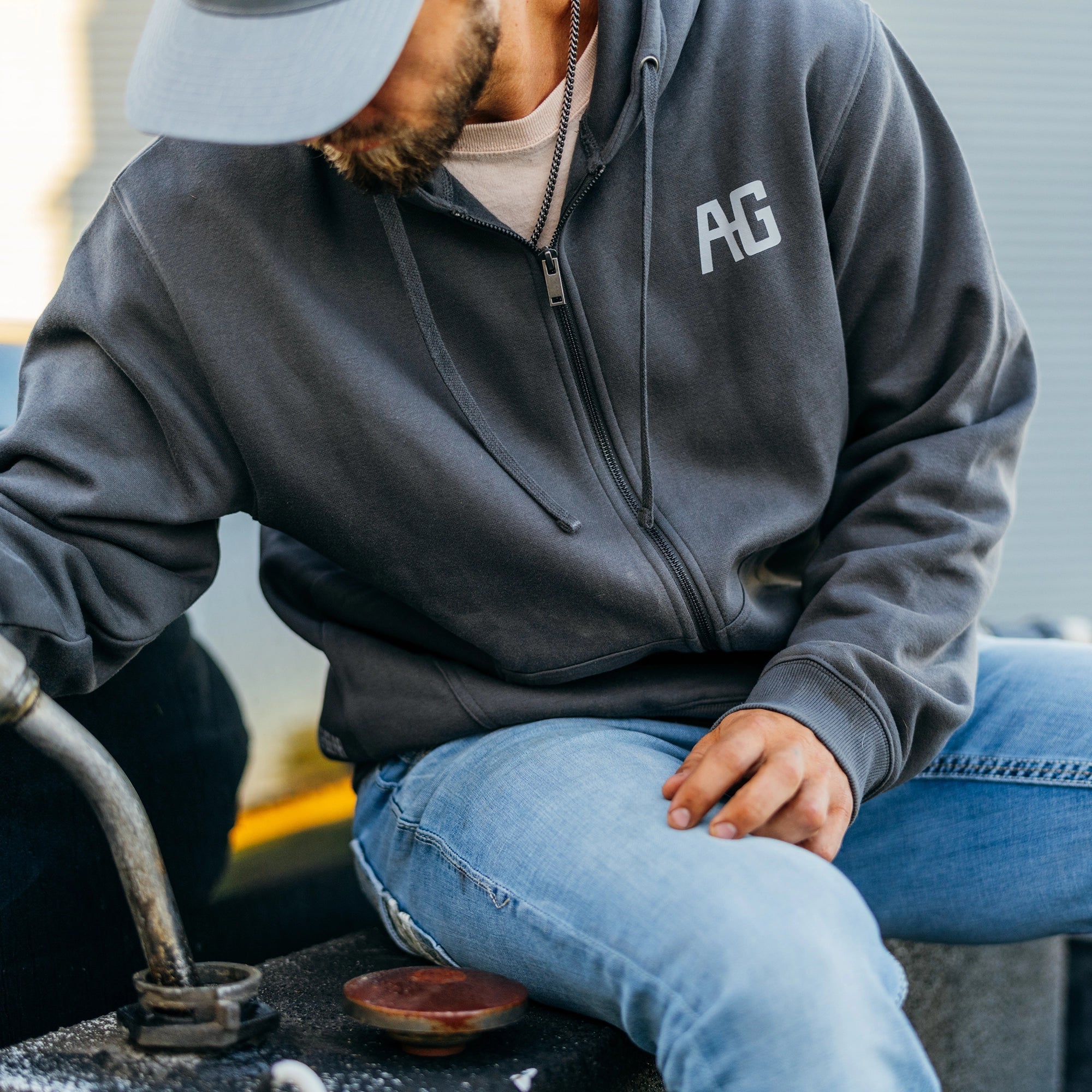 grey full zip ag hoodie farm jacket ranch jacket cotton hoodie fueling farm truck