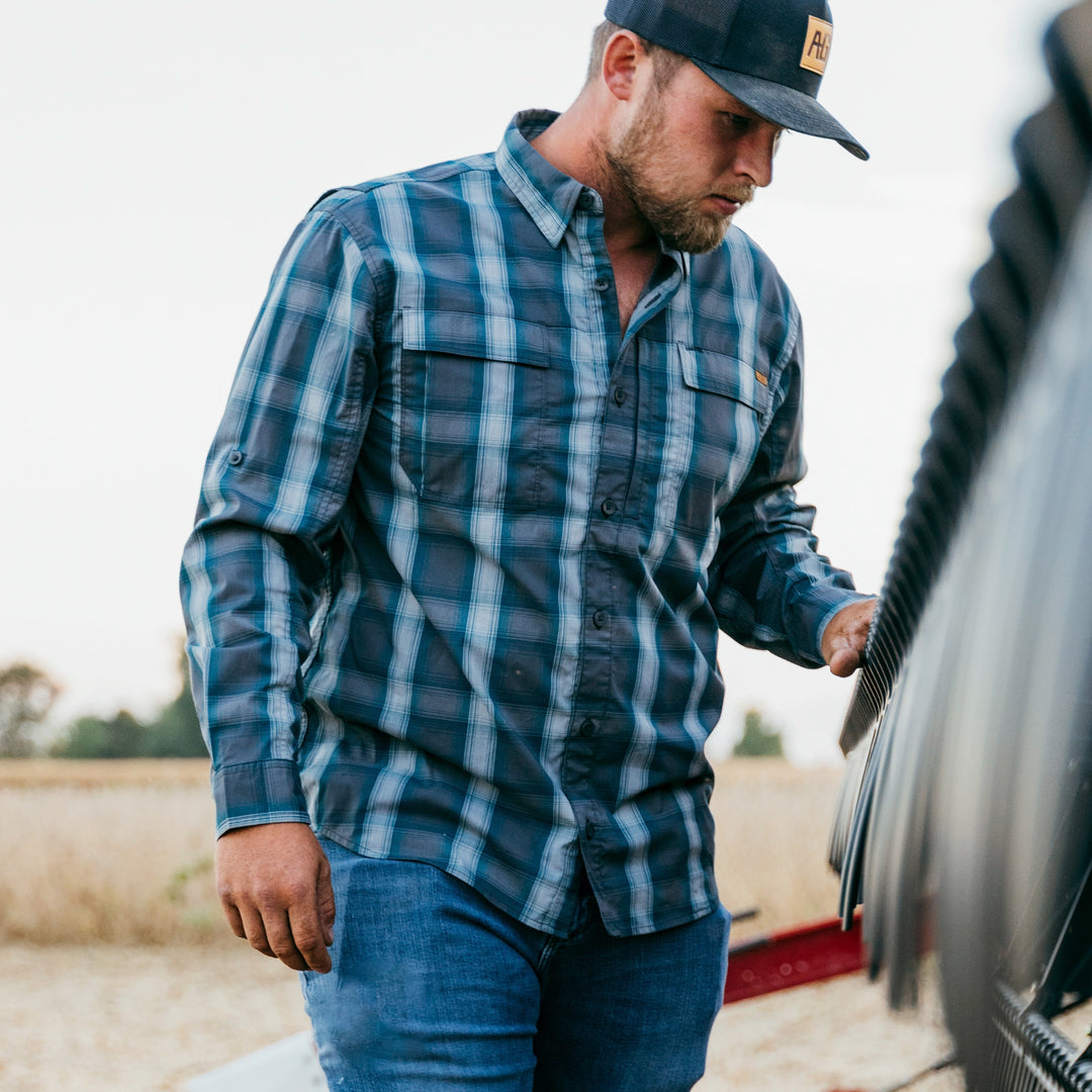 haybaler breathable farm shirt work shirt ranch shirt cape back UPF30 plaid green combine framework 