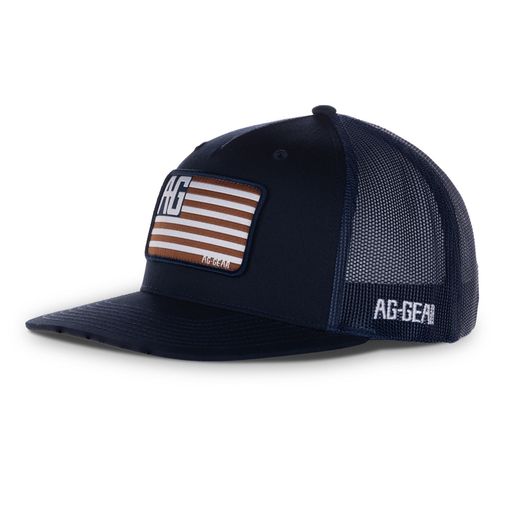 American flag on blue hat