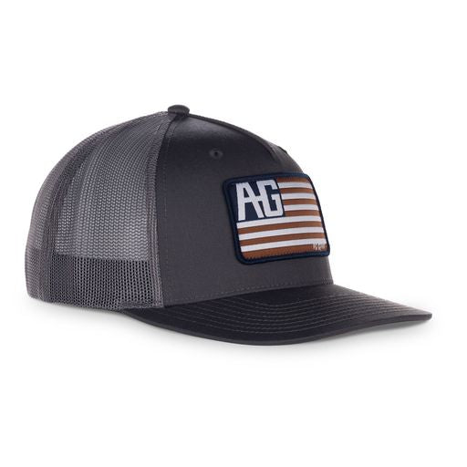 American flag on grey hat