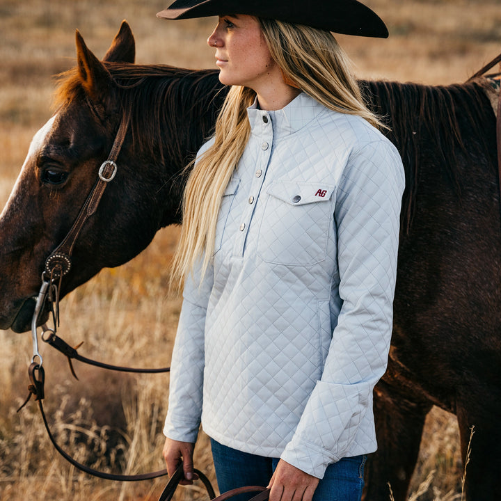 women's silo grey farm pullover ranch pullover with horse