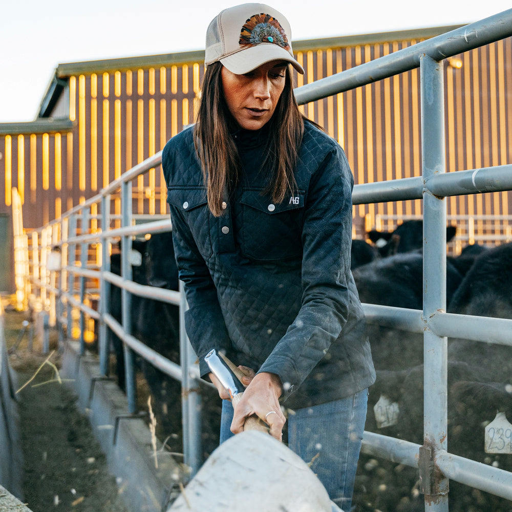 women's silo black farm pullover ranch pullover feeding cows