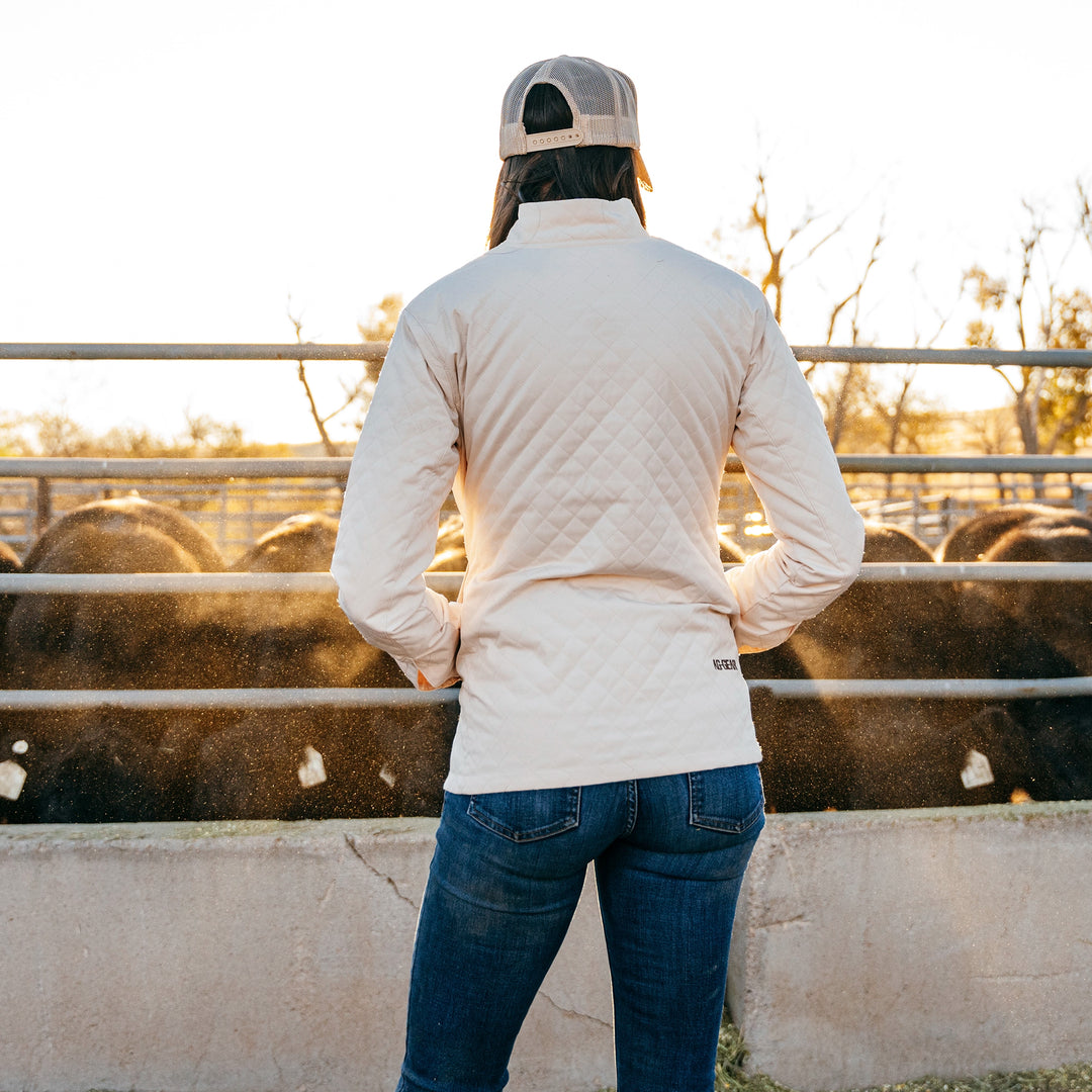 women's silo ivory farm pullover ranch pullover feeding cattle