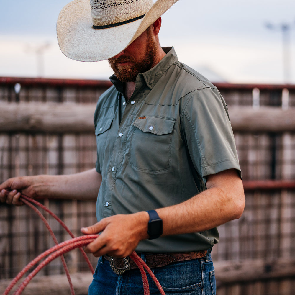 stockyard farm shirt ranch shirt pearl snaps western cut work shirt on ranch laser perforation pearl snaps moss cowboy roping