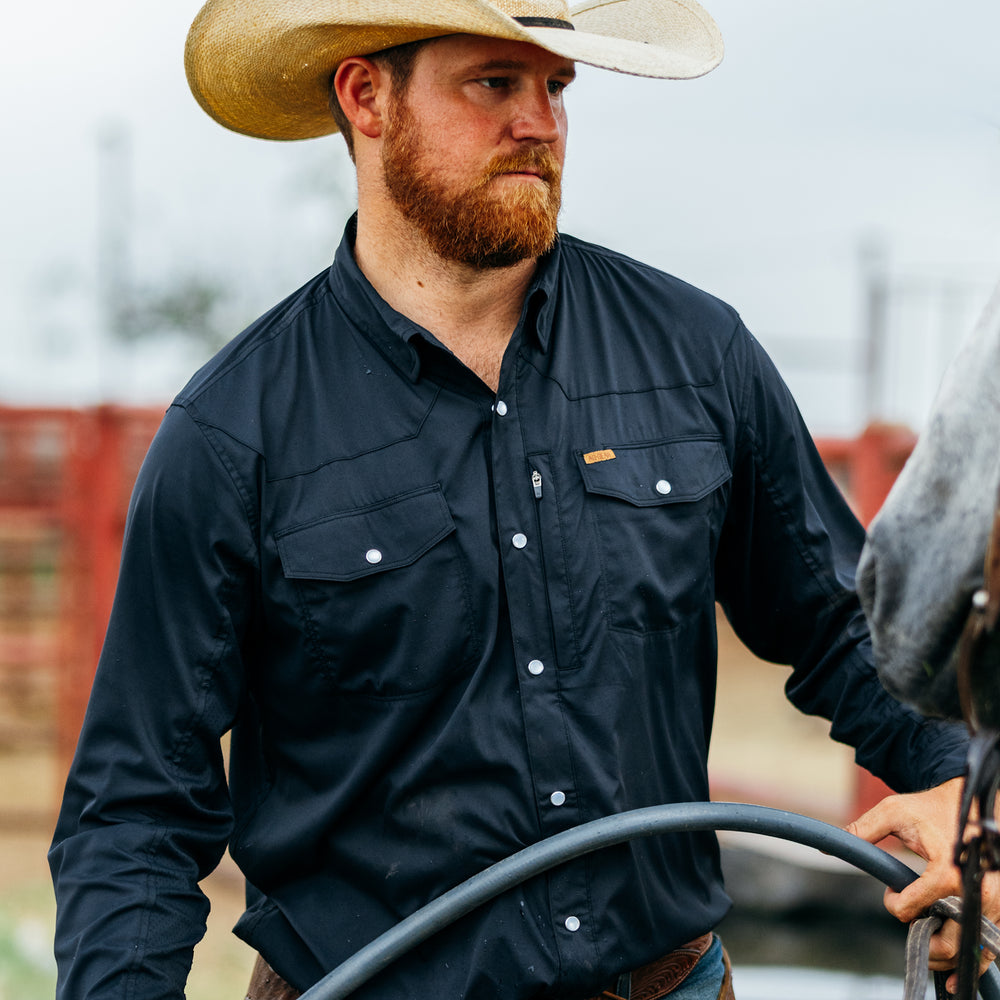 stockyard farm shirt ranch shirt pearl snaps western cut work shirt on ranch laser perforation pearl snaps black roping cowboy ranch