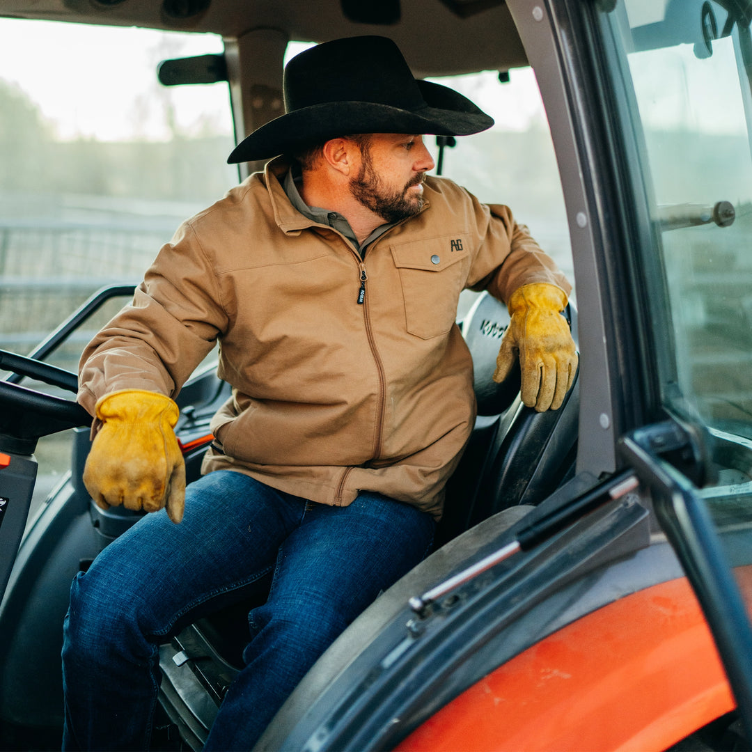Winston jacket farm jacket ranch jacket durable zip weatherproof khaki tractor rancher leather gloves farmer