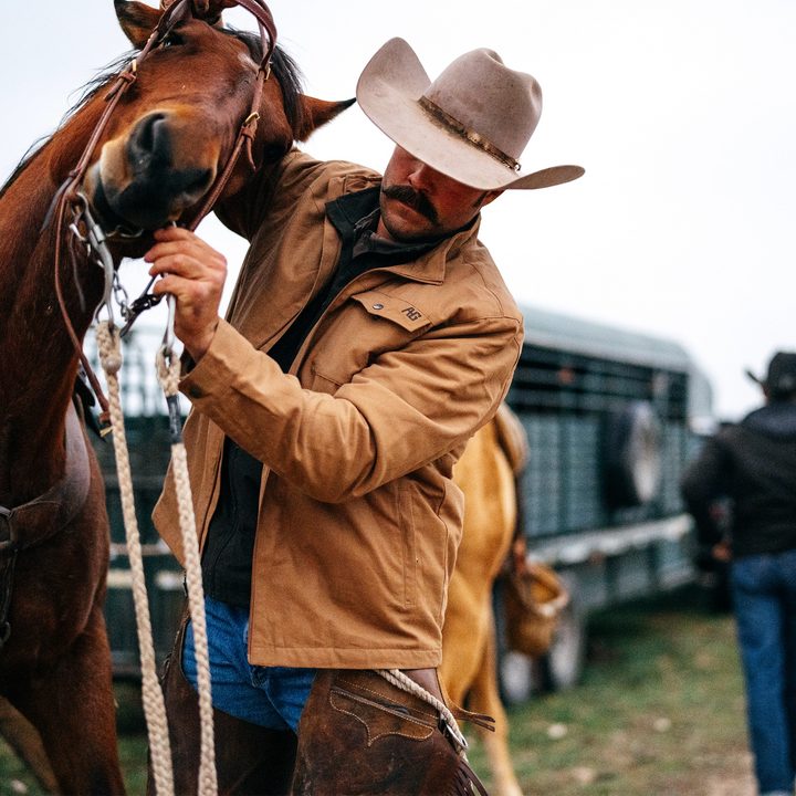 Winston jacket farm jacket ranch jacket durable zip weatherproof khaki cowboy mustache horse work saddle 