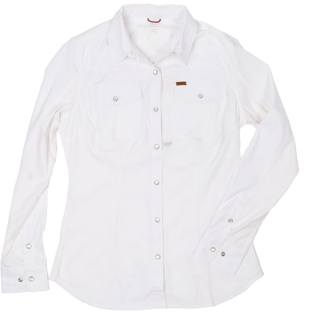 women's stockyard farm shirt ranch shirt western cut fitted pearl snaps white