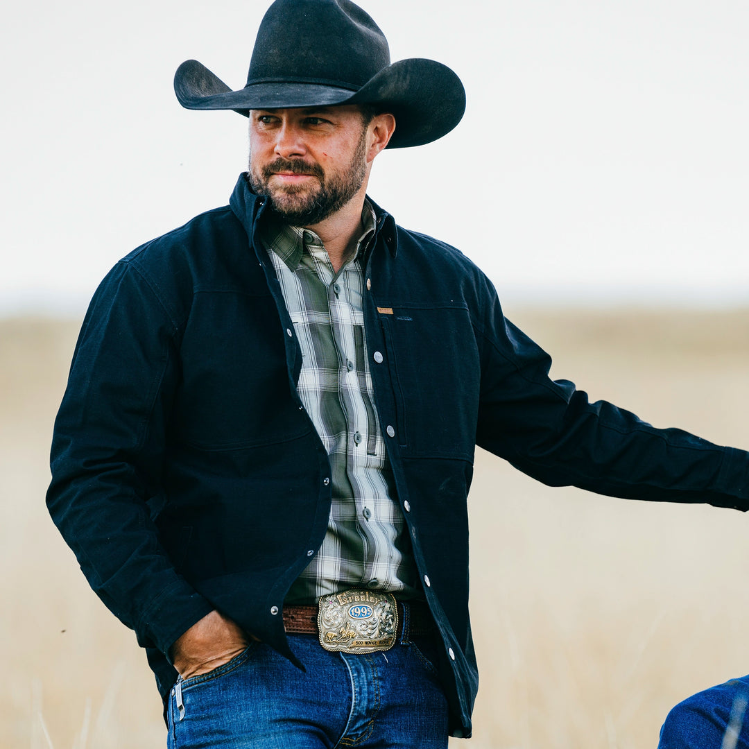 farmhand cotton overshirt shirt jack button farm jacket ranch jacket black cowboy ranch 