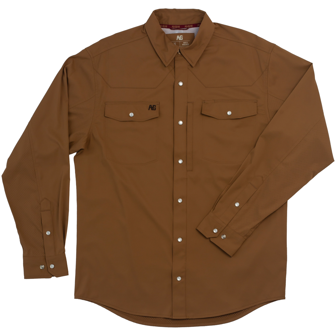 Stockyard Ranch Shirt, Breathable, Pearl Snaps, All Day Comfort, Farm Shirt Coyote / LGT