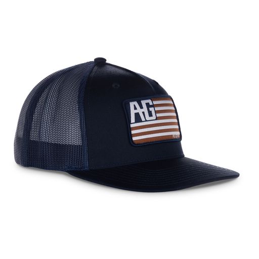 American flag on blue hat