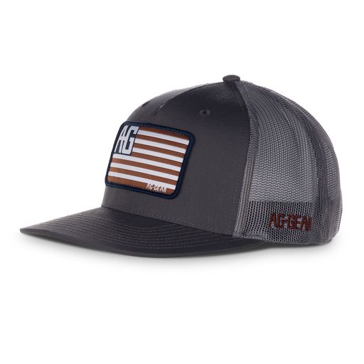 American flag on grey hat