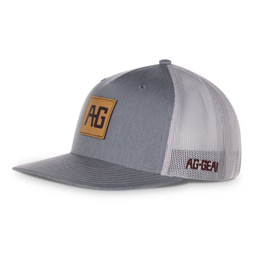 AG leather patch on grey trucker hat farm hat