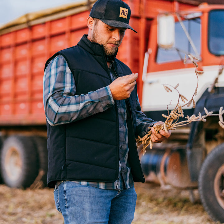 range vest insulated puffy vest farm vest ranch vest black farmer truck soybean