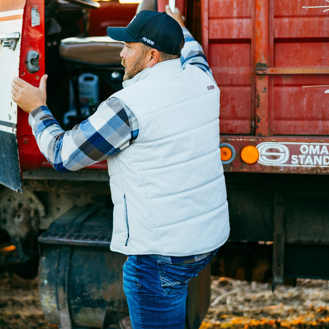 range vest insulated puffy vest farm vest ranch vest light grey farm truck farmer fieldwork