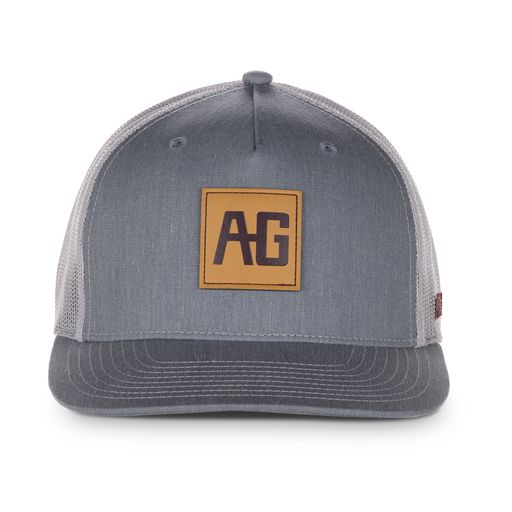 AG leather patch on grey trucker hat farm hat
