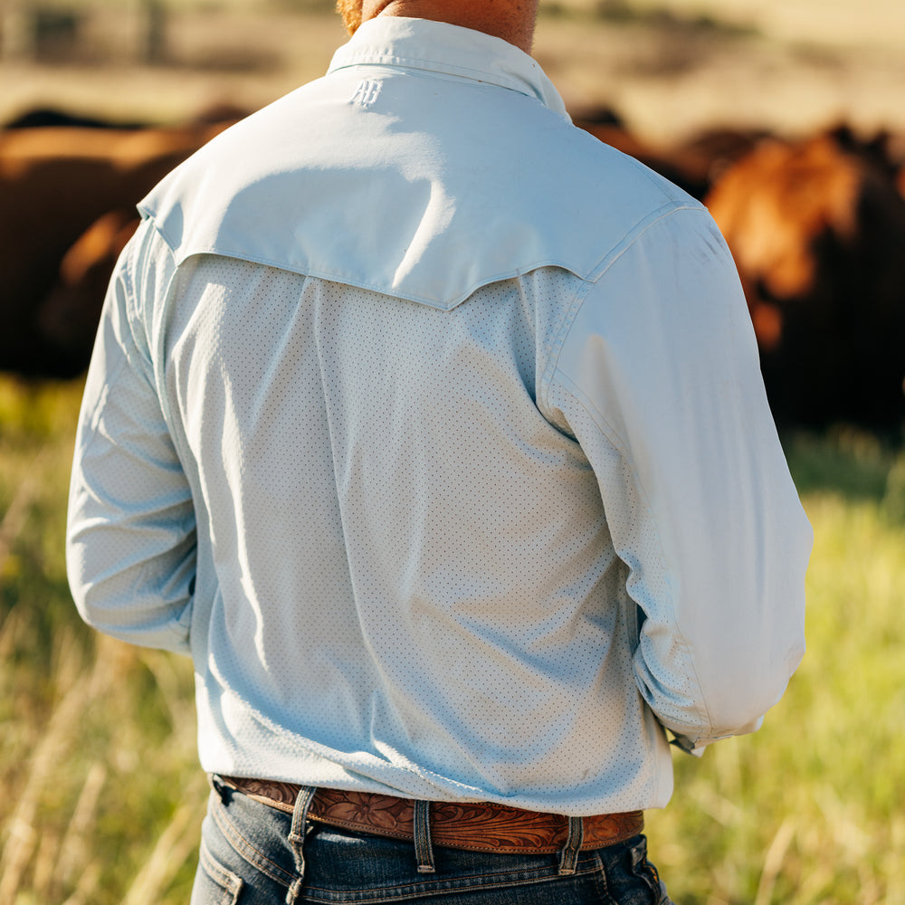 grey stockyard farm shirt ranch shirt pearl snaps western cut work shirt on ranch laser perforation