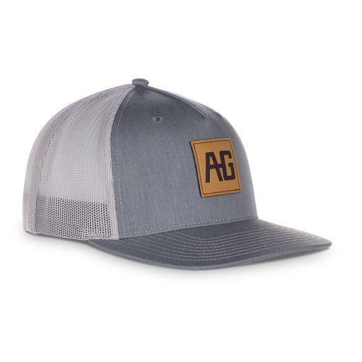 AG leather patch on grey trucker hat farm hat