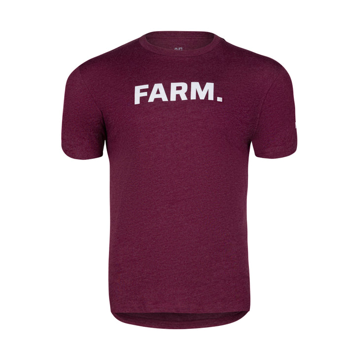 AG farm word graphic on maroon cotton teeshirt farmshirt