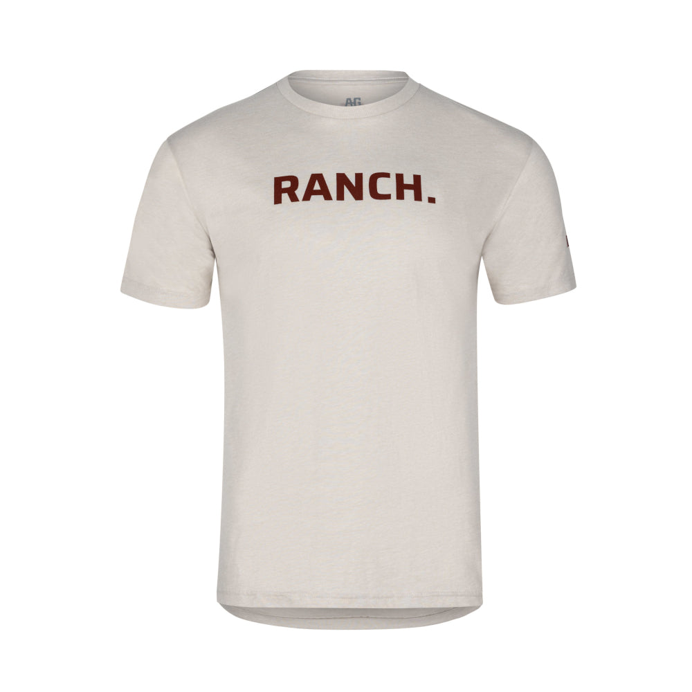 AG ranch word graphic on sand cotton teeshirt farmshirt