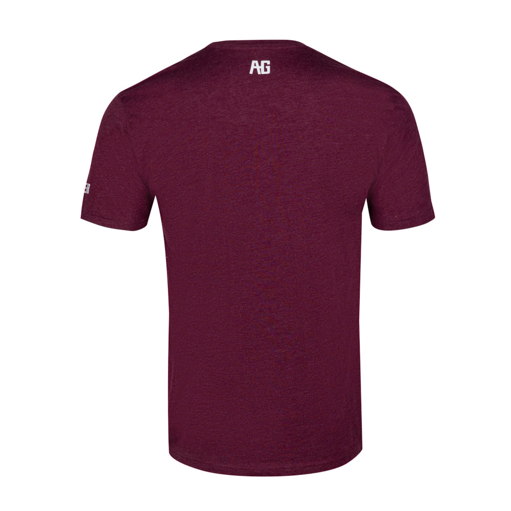 AG ranch word graphic on maroon cotton teeshirt farmshirt