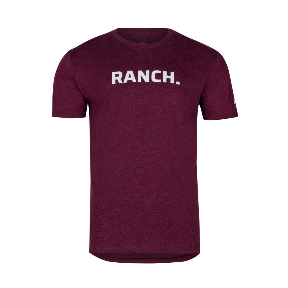 AG ranch word graphic on maroon cotton teeshirt farmshirt