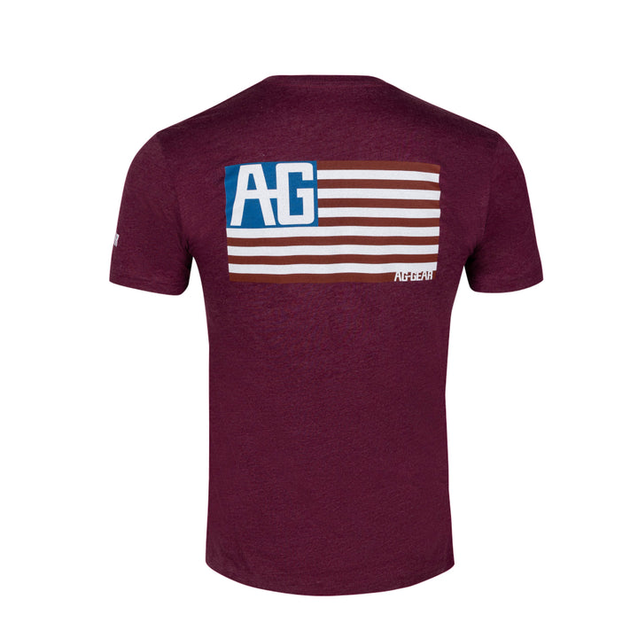 AG American flag graphic on maroon cotton teeshirt farm shirt 