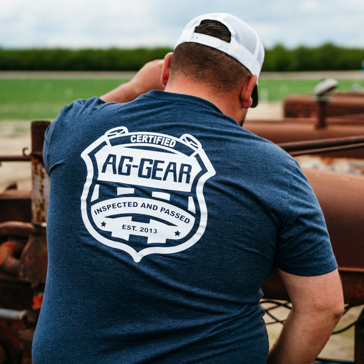AG certified graphic on blue cotton teeshirt farm shirt 