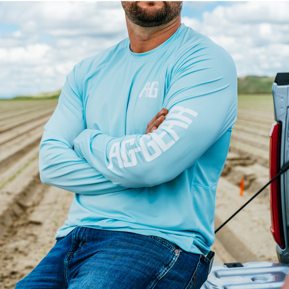 farmpro farm shirt sun shirt ranch shirt UPF30 light blue truck fieldwork farm