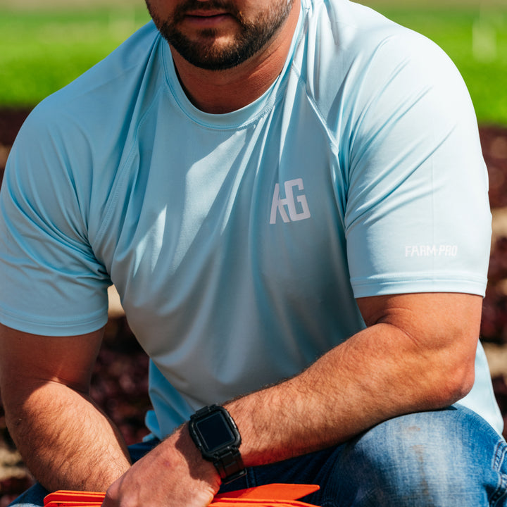 farmpro short sleeve farm shirt sun shirt ranch shirt UPF30 light blue farming fieldwork sun