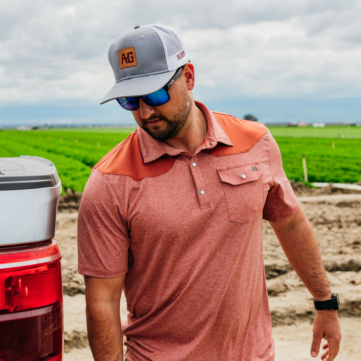 farmpro polo stockyard polo farm shirt sun shirt ranch shirt UPF30 brick western farmer field